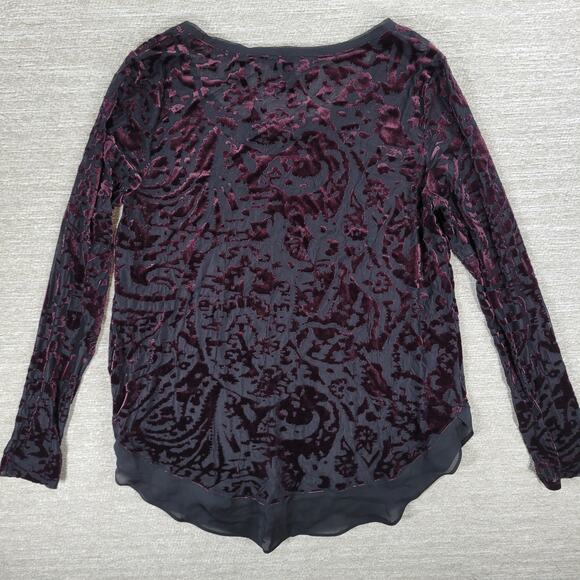 Simply Vera Wang Velvet Burnout Top Womens M Plum Sheer Hem Witchy Fairycore - Picture 12 of 15